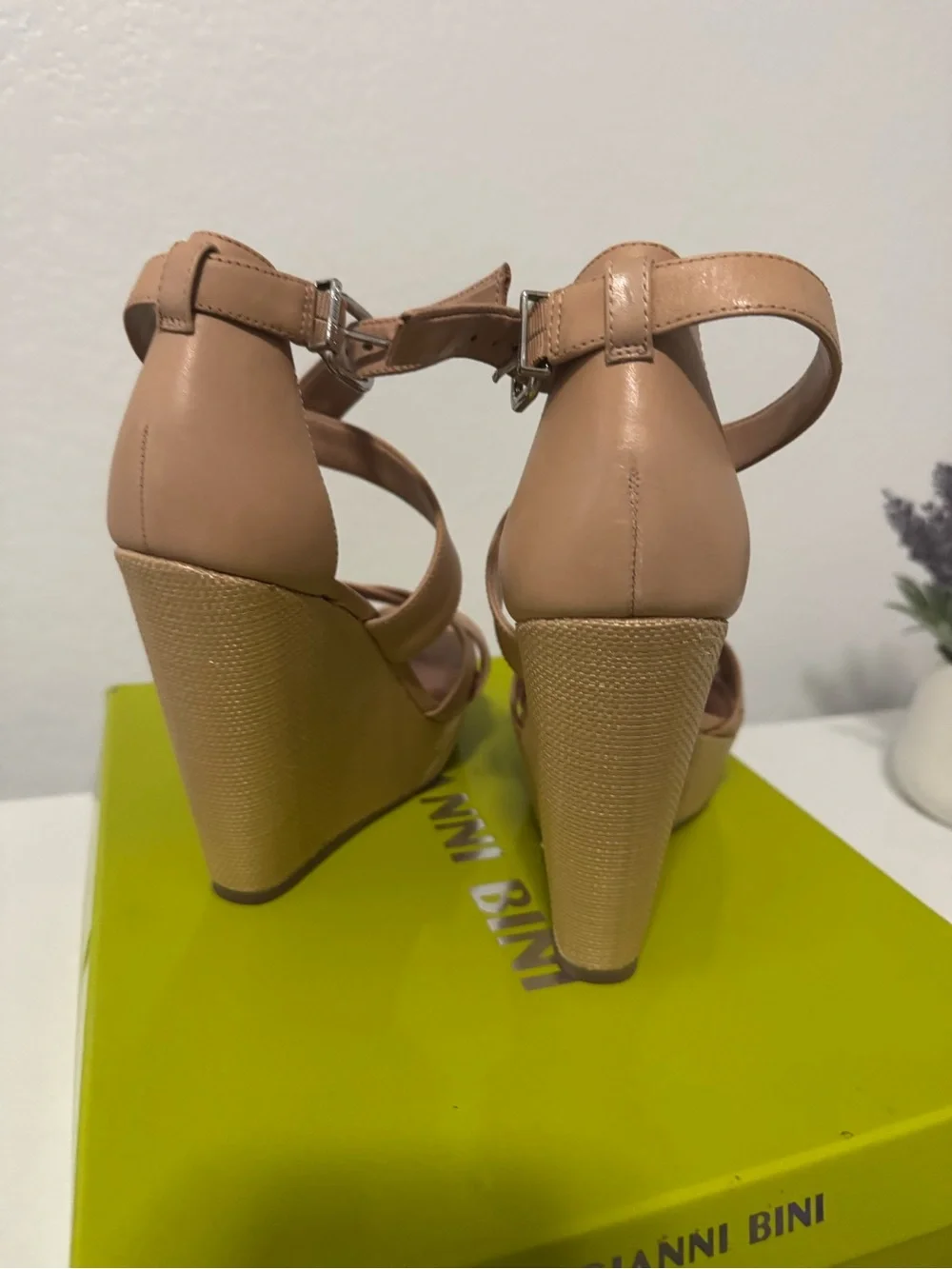 Gianni Bini Nude/Tan Strappy Block Heel Sandals with Ankle Strap